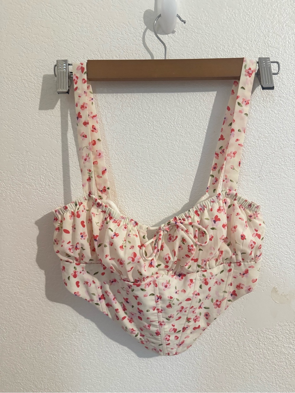 Princess Polly Cream Floral Ruched Bustier Crop Top